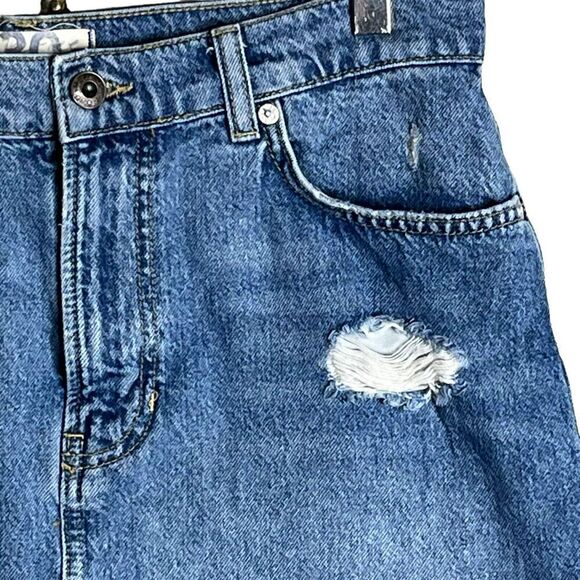 We The Free People Sz 30 Hallie Denim Mini Skirt Distressed Raw Hem 100% Cotton - Picture 5 of 10